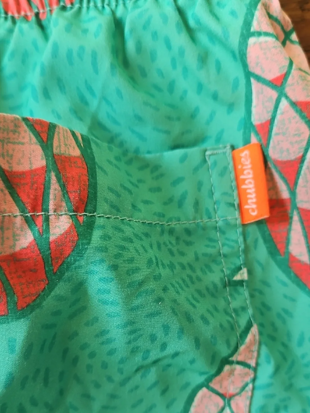 chubbies Turquoise Swim Shorts‎ with Coral Pineapples Medium